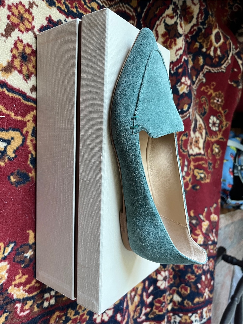 M. GEMI Green Suede Pointed-Toe Slip-On Flats